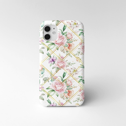 Etui iPhone 14 Plus Kwiaty + trójkąty białe tło