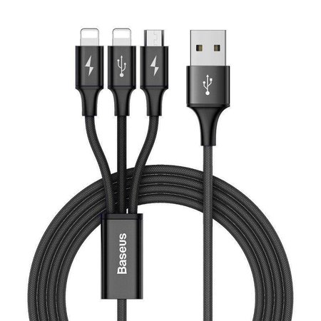 Baseus Kabel Usb Rapid 3 w 1 Micro USB + 2xLightning 3A 1,2 metra (CAMLL-SU01) czarny