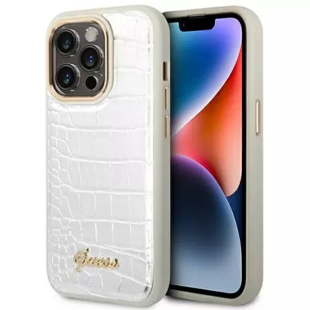 Guess nakładka do iPhone 14 Pro 6,1" GUHCP14LHGCRHS srebrna hardcase Croco Collection