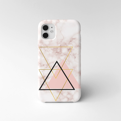 Etui iPhone 14 Plus Marmur + Trójkąty róż-złoty