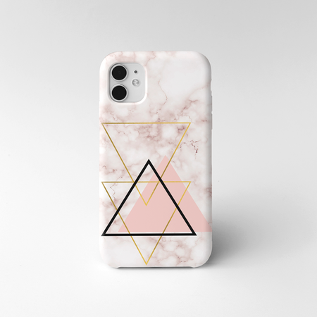 Etui iPhone 14 Pro  Marmur + Trójkąty róż-złoty