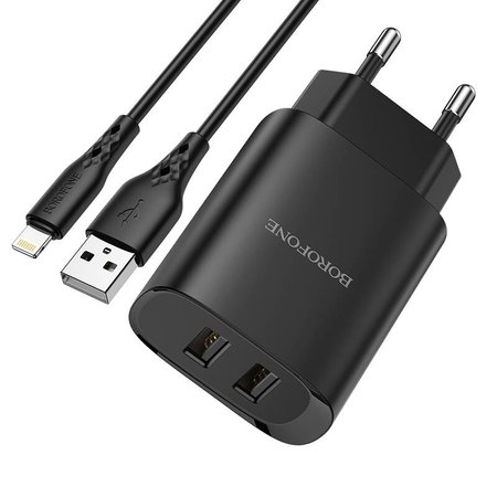  Borofone Ładowarka sieciowa BN2 Super - 2xUSB - 2,1A z kablem USB na MICRO czarna