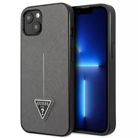 Guess nakładka do iPhone 14 6,1" GUHCP14SPSATLG srebrna HC Saffiano PU Triangle