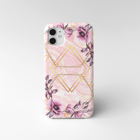 Etui iPhone 14 Plus Marmur + Trójkąty + Kwiaty róż