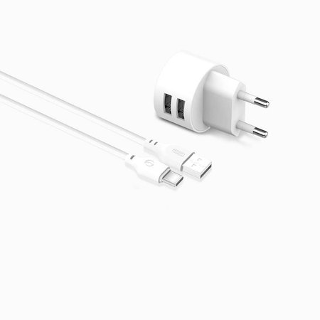 XO Ładowarka sieciowa L62 plus kabel typ-C biała 2USB 2,4A