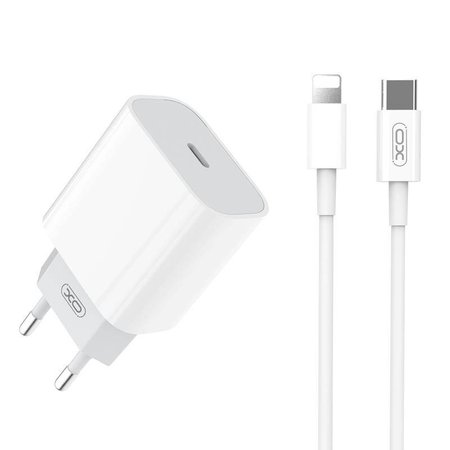 XO Ładowarka sieciowa L77 plus kabel typ-C - 8-pin biała 1USB PD USB-C 20W