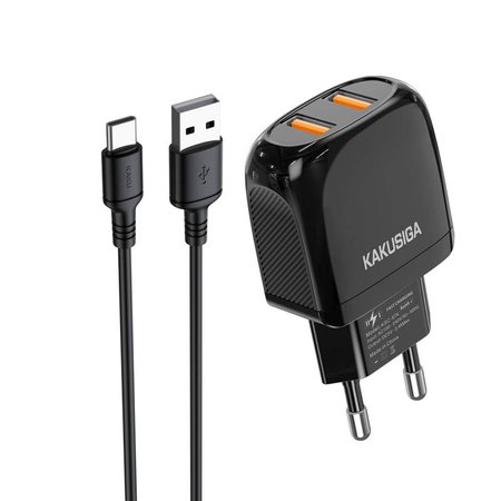 KAKU Ładowarka sieciowa KSC-694 Xuansu - 2xUSB - 2,4A z kablem USB na Typ C czarna