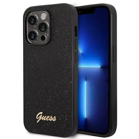 Guess nakładka do iPhone 14 Pro 6,1" GUHCP14LHGGSHK czarna PC/TPU Glitter Flakes case Script Metal Logo
