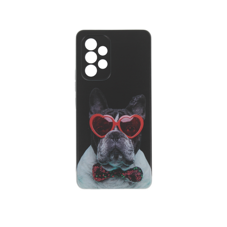 Etui Samsung A53 Pies w czerwonych okularach czarne tło