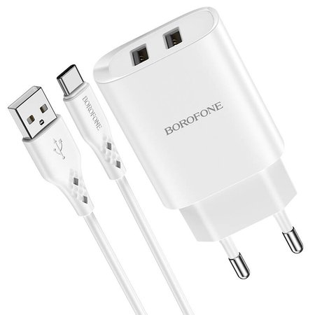 Borofone Ładowarka sieciowa BN2 Super - 2xUSB - 2,1A z kablem USB na TYP-C biała
