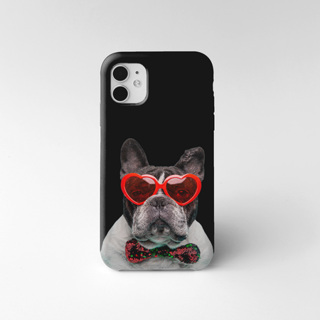 Etui iPhone 14 Plus  Pies w czerwonych okularach czarne tło