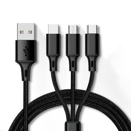 Kabel USB - 3 w 1 metalowe końcówki - Lightning/USB Typ C/Micro USB 1.2 metra czarny