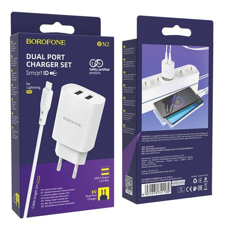 Borofone Ładowarka sieciowa BN2 Super - 2xUSB - 2,1A z kablem USB na Micro USB biała