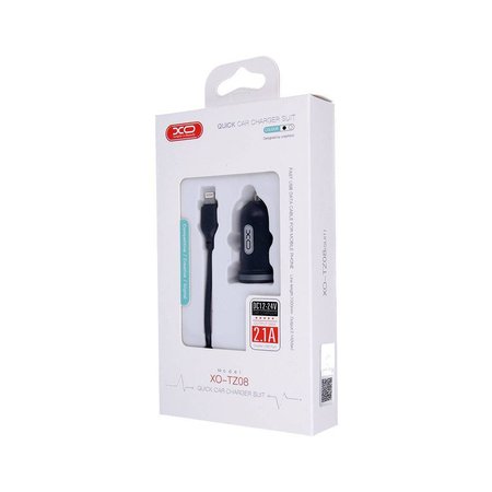 XO Ładowarka samochodowa TZ08 czarna 2USB plus kabel 8-pin 2,1A