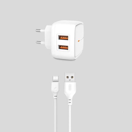 XO Ładowarka sieciowa L61 plus kabel typ-C biała 2USB 2,4A