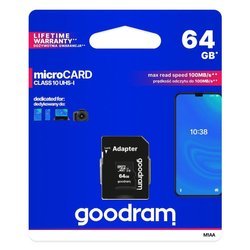 Karta Pamięci GOODRAM microSD 64GB CLASS 10 UHS I 100MB/s z adapterem SD