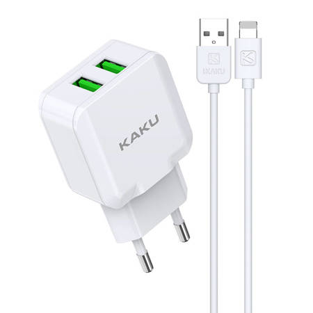 KAKU Ładowarka sieciowa KSC-414 Qiyuan - 2xUSB - 10W 2,4A z kablem USB na Lightning biała